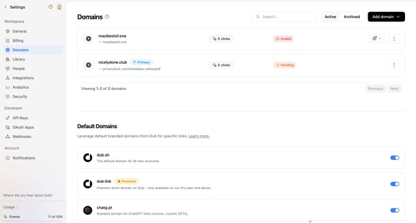 Dub.co - Link Management for Modern Marketing Teams screen