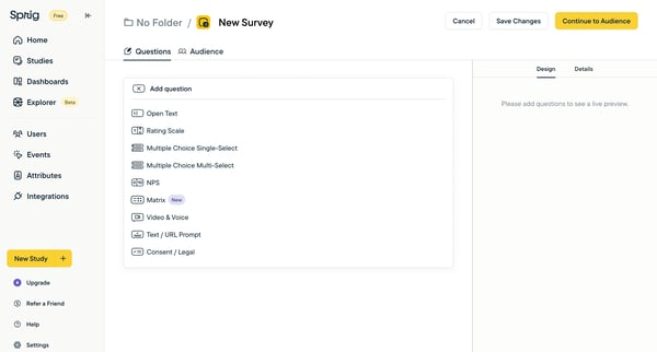Edit New Survey screen