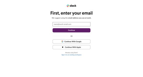 Login | Slack screen