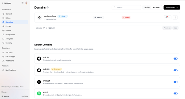 Dub.co - Link Management for Modern Marketing Teams screen