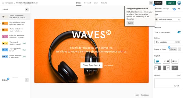 Typeform - Create screen
