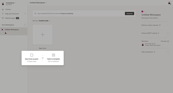 Workspaces - QuestionScout screen