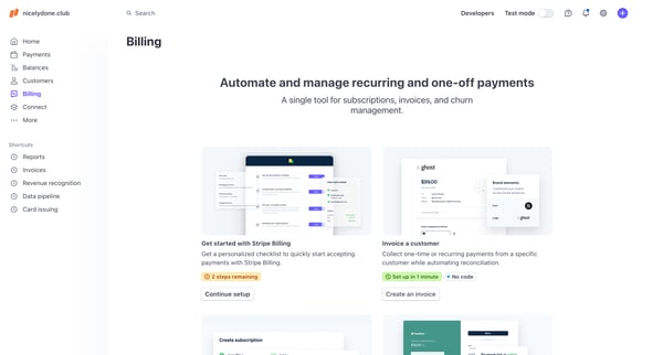 Billing – nicelydone.club – Stripe screen