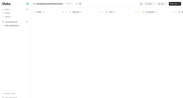 nicelydoneclubBrowserless · Volta screen
