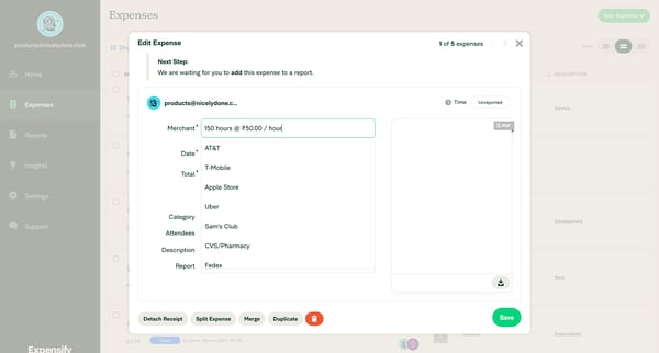 Expensify - Expenses screen