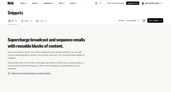 Snippets - Kit screen