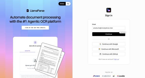 Sign up screen