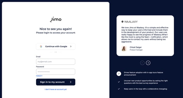Sign in · Jimo screen