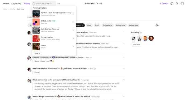 Activity – Record Club screen