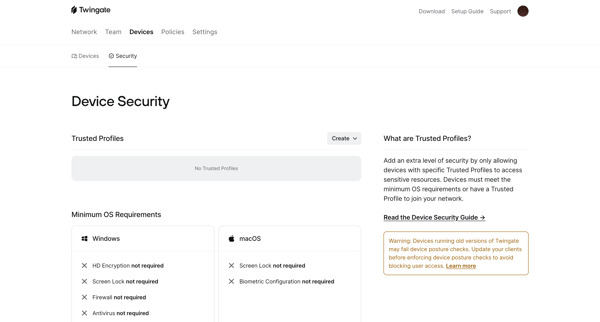 Device Security | Twingate Admin screen