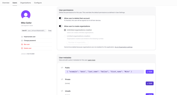 Dashboard | Clerk.com screen