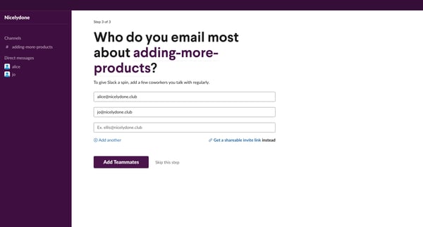 Slack | Setup Invites Nicelydone from Slack