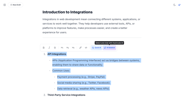 Free AI-powered Markdown WYSIWYG editor — Hashnode screen