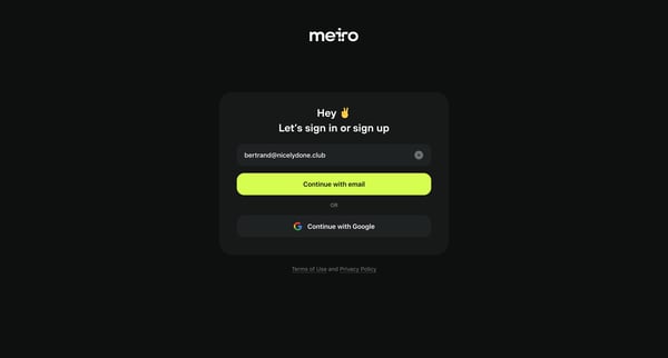 Log in · Meiro screen