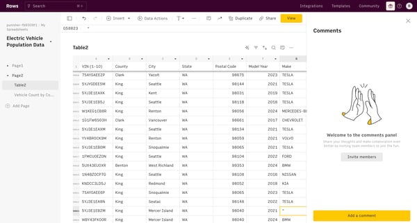 Electric Vehicle Population Data screen