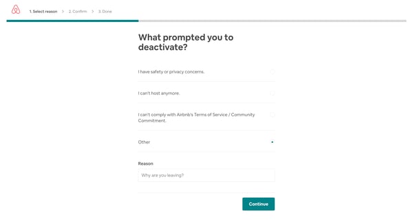 Deactivate your account - Airbnb screen