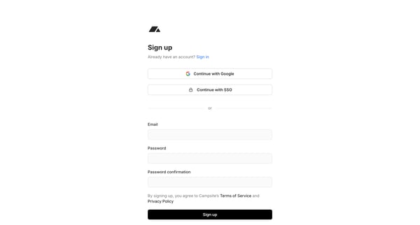 Sign up - Campsite screen