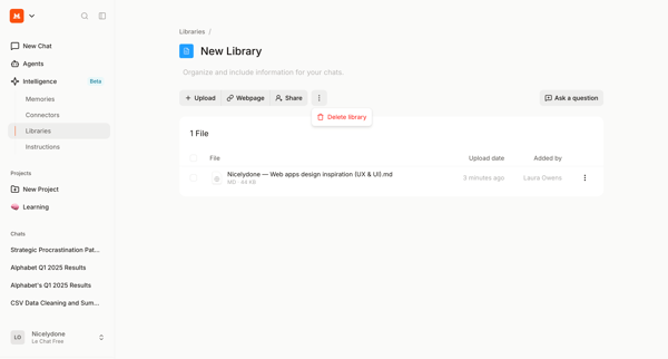 New Library screen