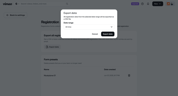 Vimeo screen