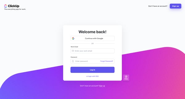 Login screen