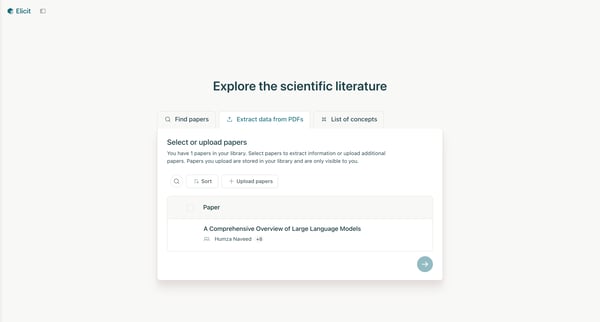 Elicit Extract data from PDFs screen