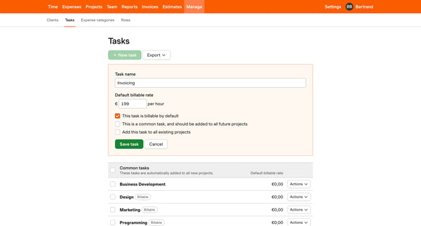 Manage – nicelydone – Harvest screen