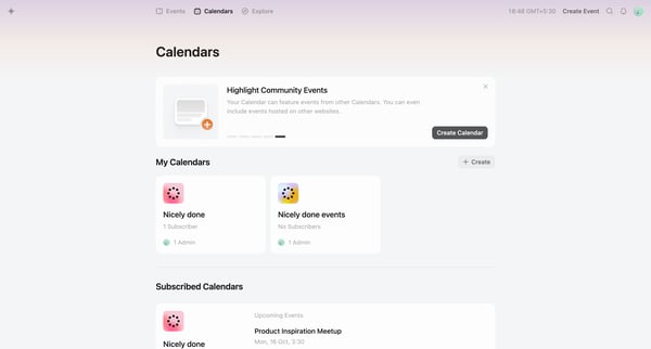 Calendars · Luma screen