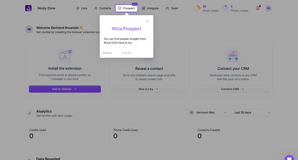 Wiza - Dashboard screen