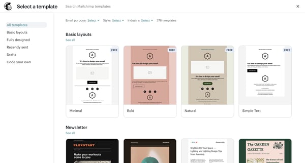 Template Builder | Mailchimp screen