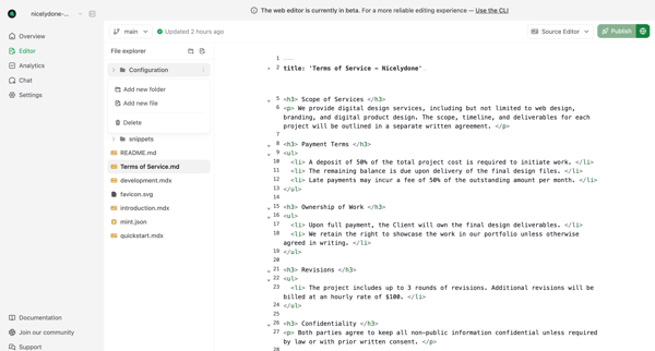 Editor - Mintlify screen