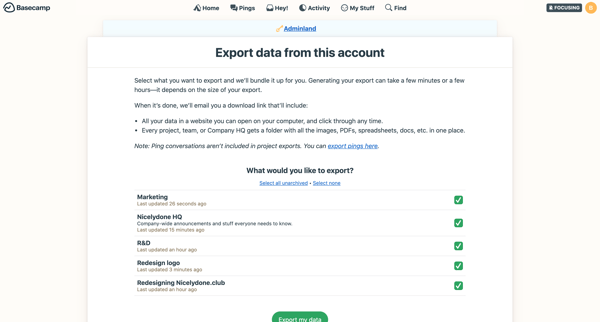 Export your data from Basecamp