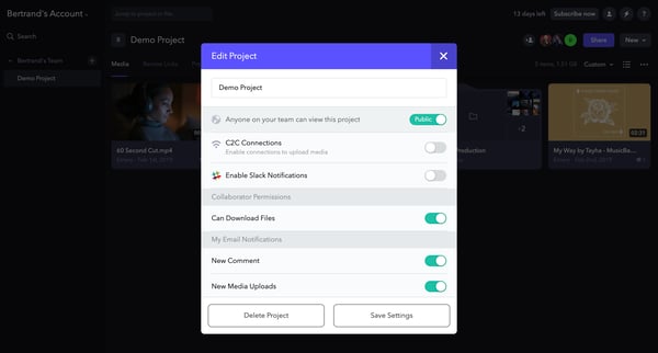 Demo Project - Frame.io screen