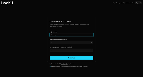 New Project | LiveKit Cloud screen