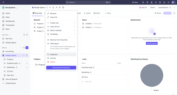 All Folders | Nicelydone Workspace 01 Overview screen