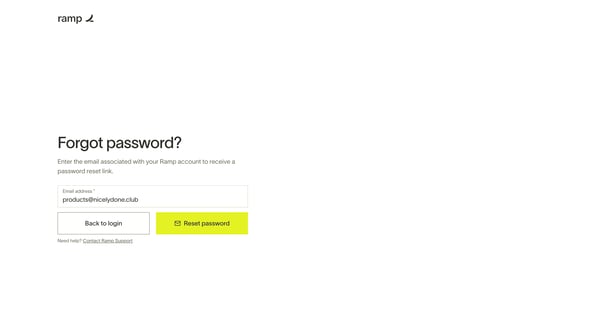 Forgot password — Ramp screen