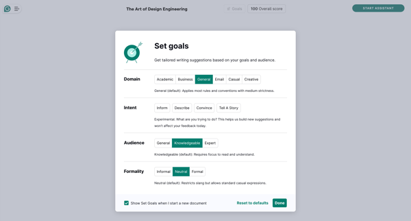 The Art of Design Engineering - Grammarly screen