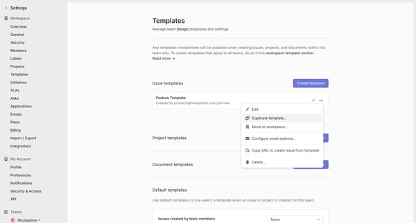 Templates from Linear