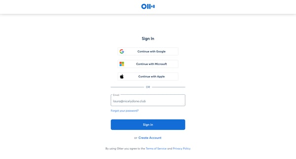 Sign In Otter Voice Meeting Notes - Otter.ai screen