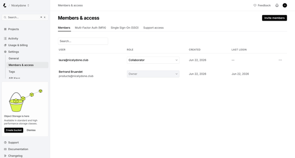 Members & access – Dashboard - Latitude.sh screen