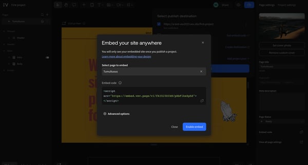 Vev | First project screen
