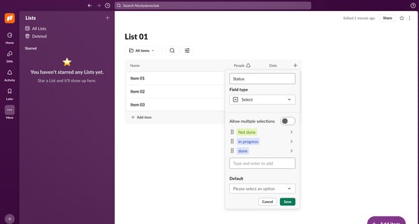 List 01 - Nicelydoneclub - Slack screen