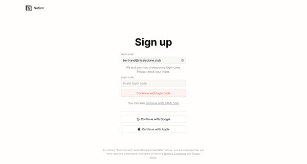 Notion - Sign up screen