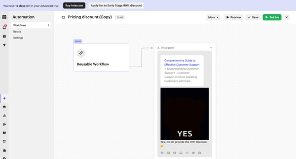 Workflows | Nicelydone Intercom screen