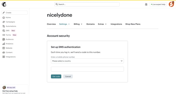 Account Security | Mailchimp screen