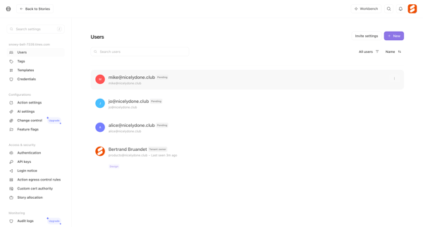 Users - Tines screen