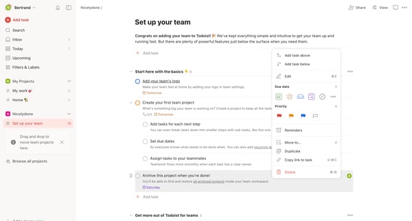 Set up your team – Todoist screen