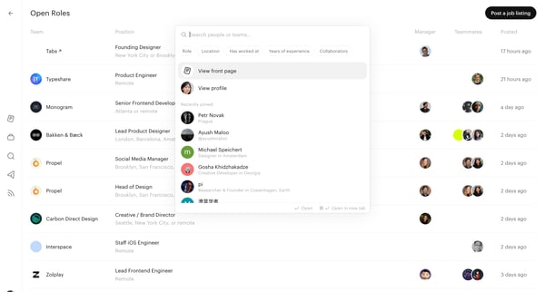 Open Roles screen