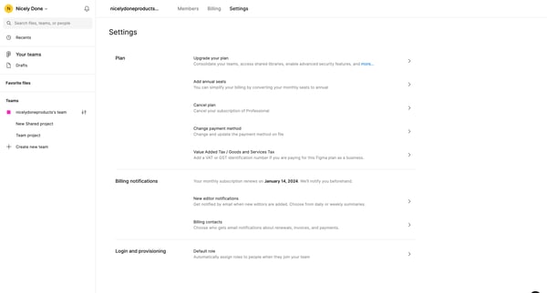 nicelydoneproductss team Admin Console – Figma screen