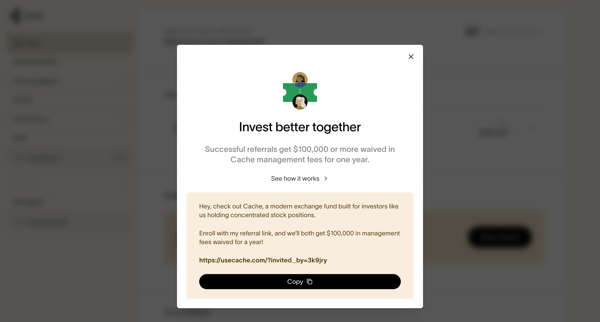 Cache – Dashboard screen