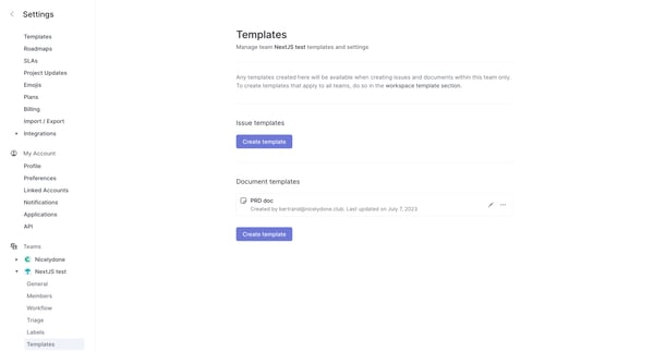 Templates screen